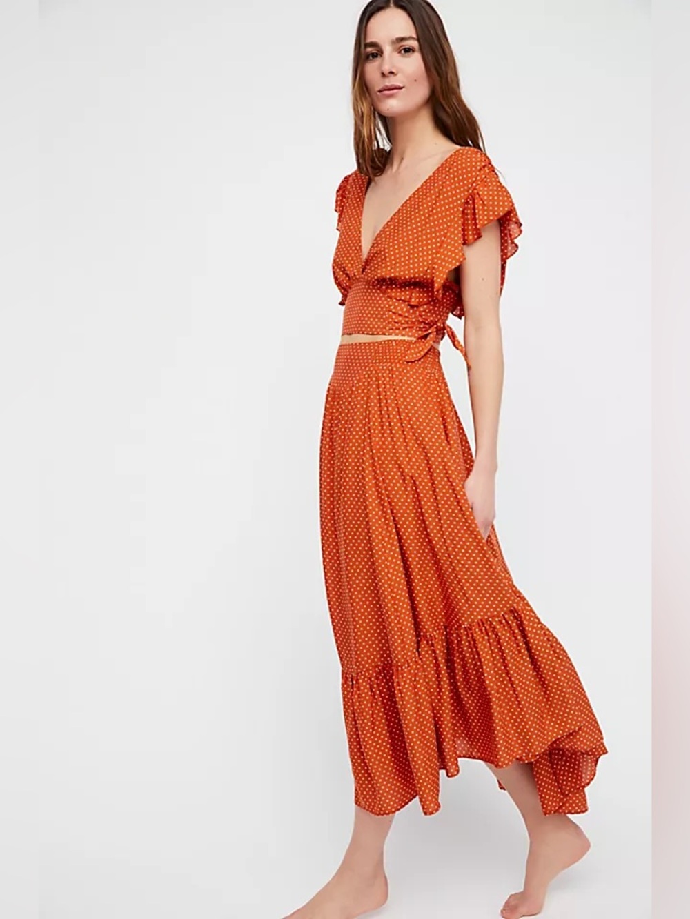 Free People Rust Orange Polka Dot Maxi Set